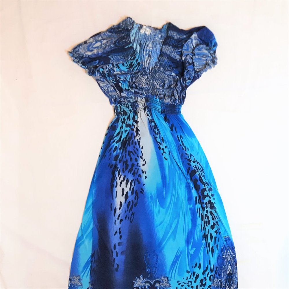 Blue Maxi Boho Summer Flowy Blue Dress by Jeggolody NWOT Medium/Large Stretch